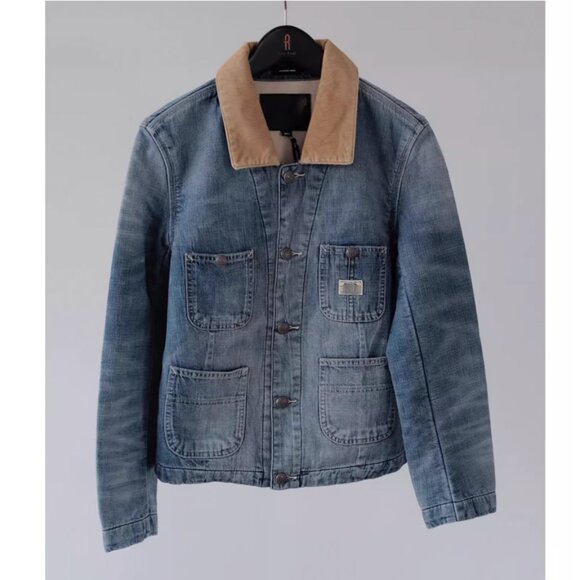 NWT R13 Corduroy Collar Cropped Denim Chore Jacket Calli Blue Retro - Picture 5 of 12
